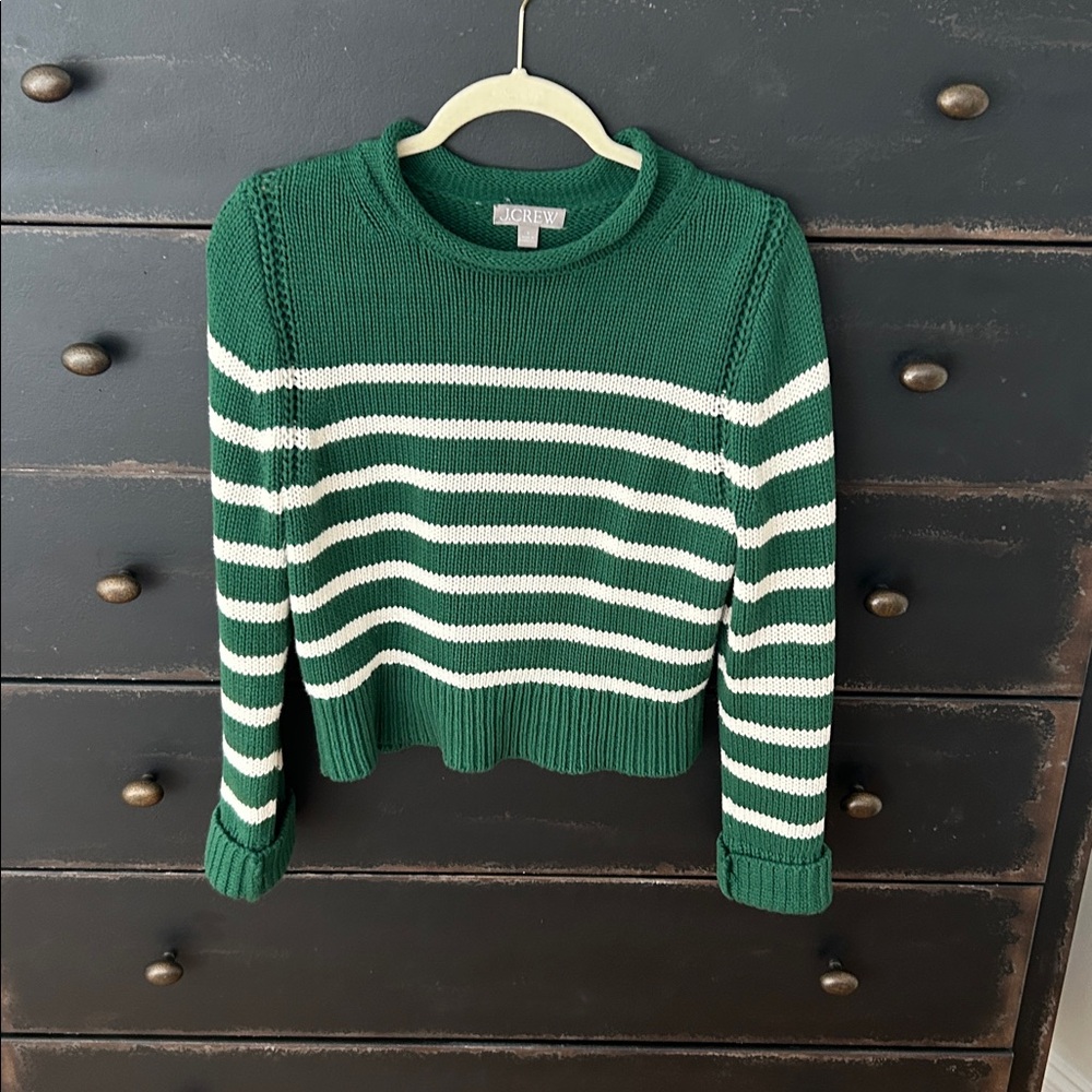 J.Crew Deep Green and White Striped Sweater
